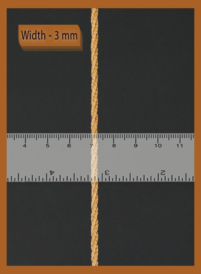 EmbroideryMaterial Golden Zari Trim Braided Macrame Cord Laces and Borders for Saree, Sewing, Embroidery, Edging, Border, Blouse, Dupatta Border, Lehenga, Kurti etc (17 Meters, 3MM Wide) - Image 2